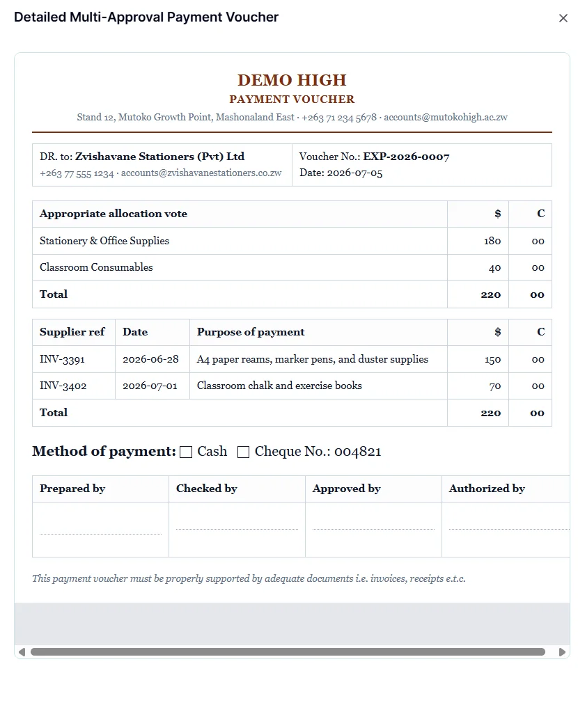 Payment vouchers — Makronexus product screen